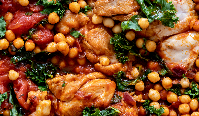 Harissa Chicken Thighs and Chickpeas