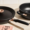 Stainelss steel universal lids on nonstick skillet and chefs pan